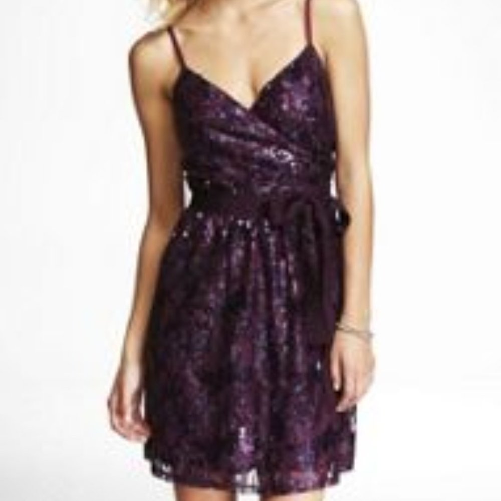 EXPRESS Black Surplice-Top Sequin Dress